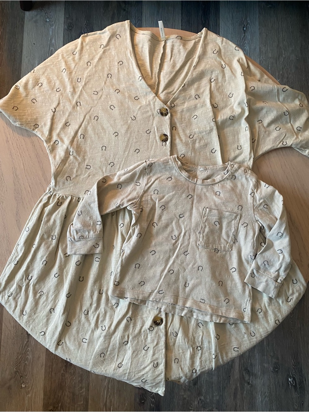 Mommy and me Neutral Horseshoe dress and Print Top - Rylee and Cru